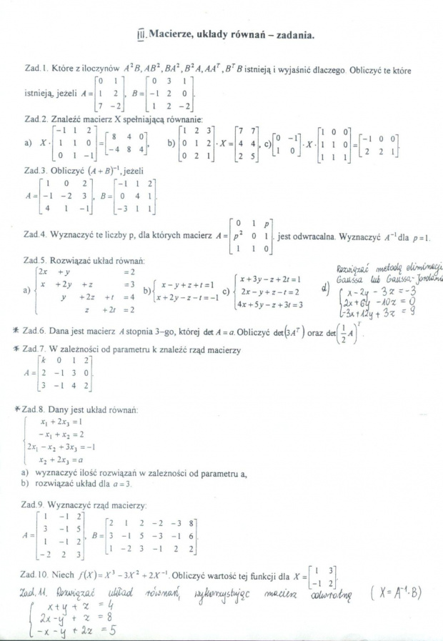 matematyka - zadania z macierzy