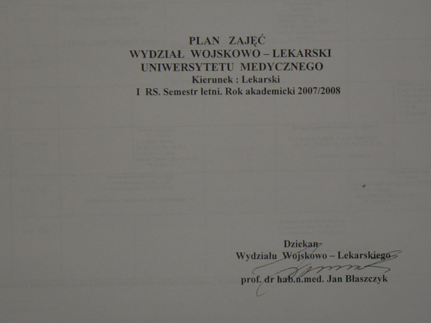 Plan zajęć - I rok WWL, 2007/2008, semestr II letni