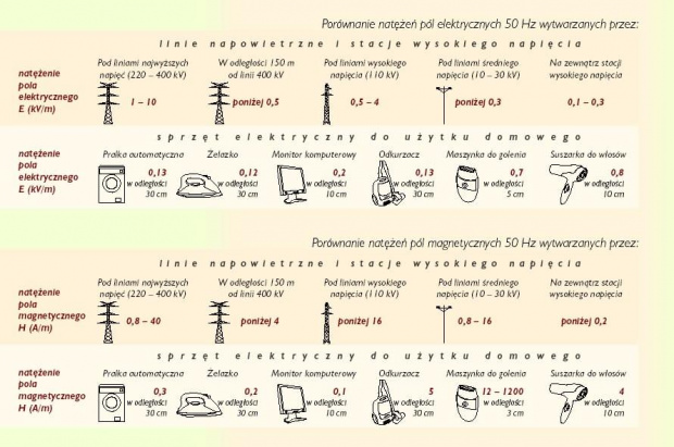 Porównanie natężeń pól elektrycznych i magnetycznych