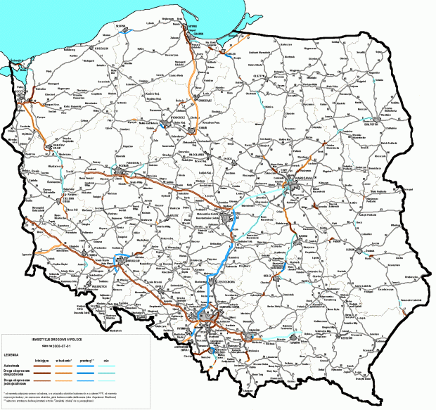 Autostrady i drogi ekspresowe 16 lipca 2008 #mapa #drogi #polska