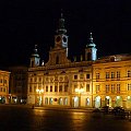 Czeskie Budziejowice nocą #miasto #rynek #wieża