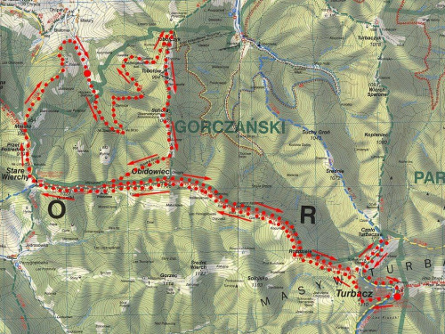 Mapa trasy Poręba Górna - Turbacz #góry #rower #mapa #gorce #turbacz #beskidy